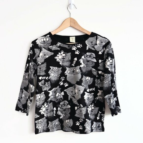 Jess & Jane Womens Cat Meadley Top - Rhinestones -  Black/Grey -  Size Small - Picture 1 of 7